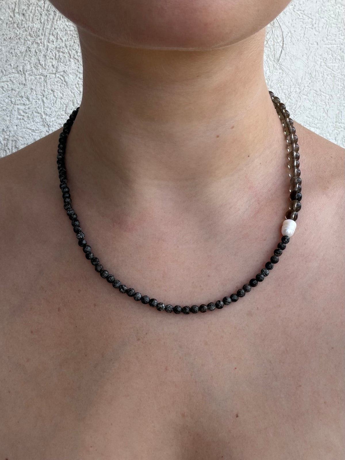 Smoky Quartz and Brown Snowflake Obsidian Necklace