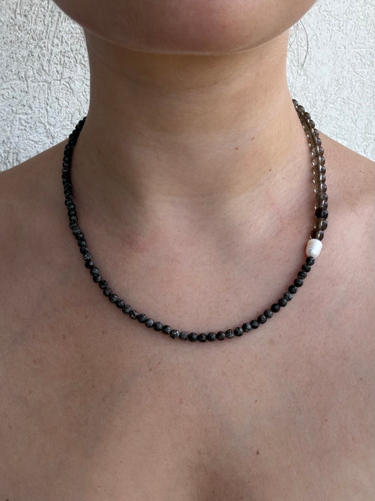 Smoky Quartz and Brown Snowflake Obsidian Necklace