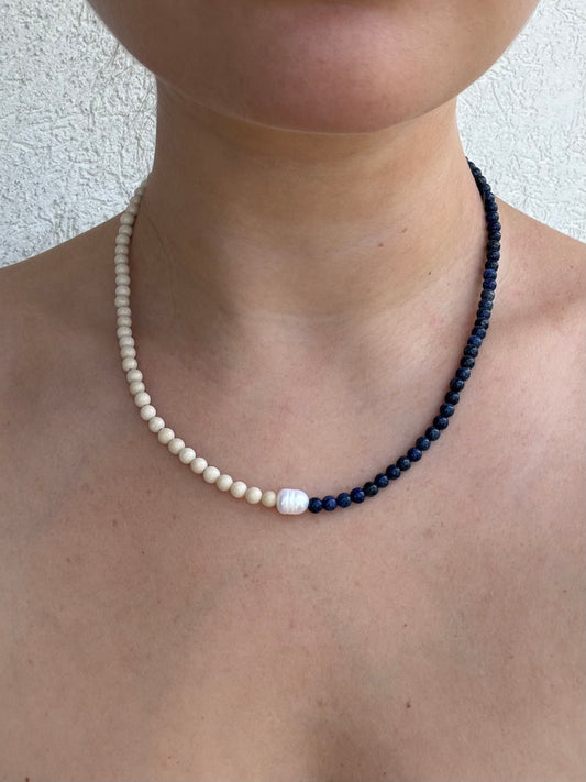 Lapis Lazuli and Fossil Jasper Necklace