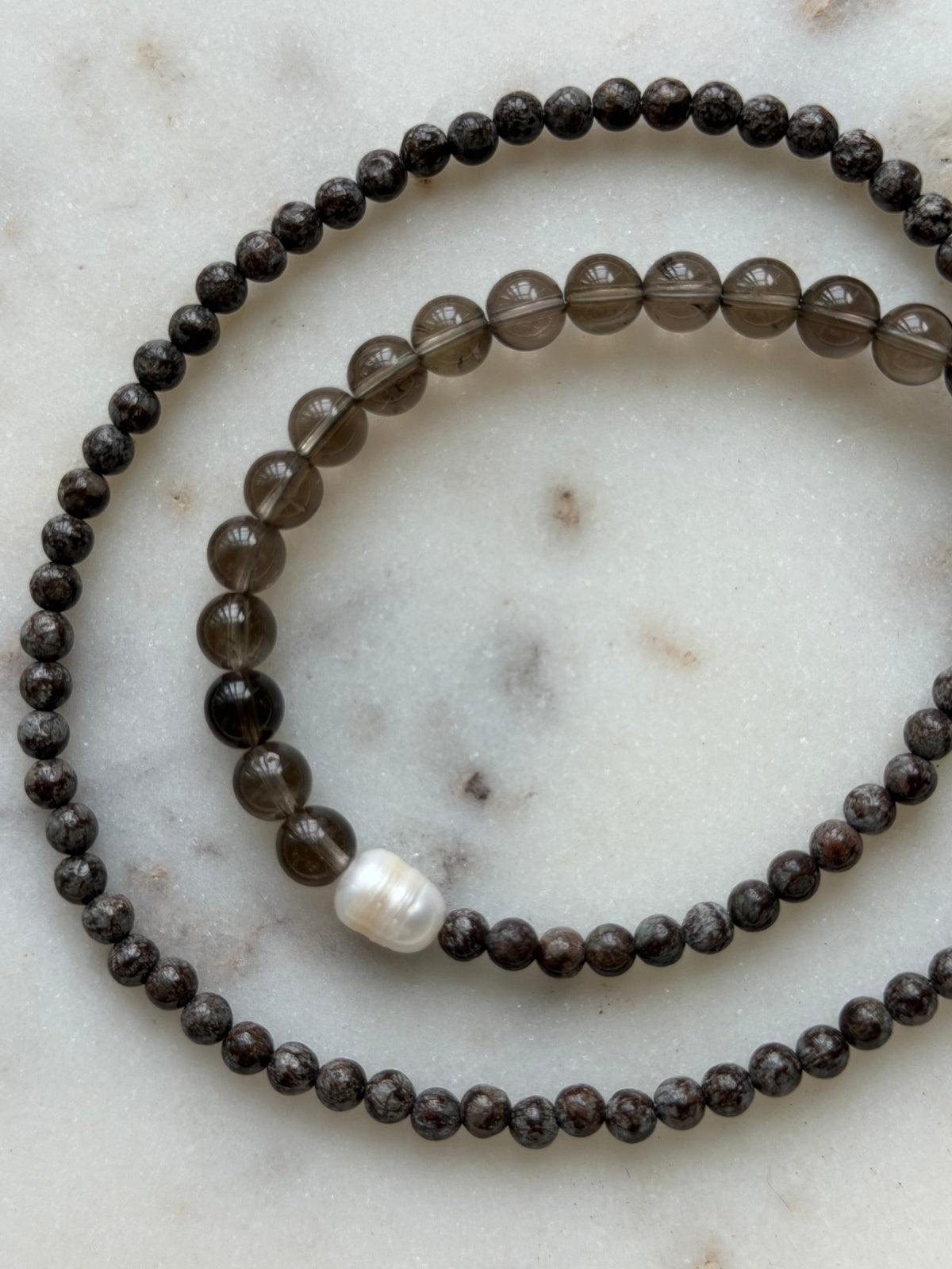 Smoky Quartz and Brown Snowflake Obsidian Necklace