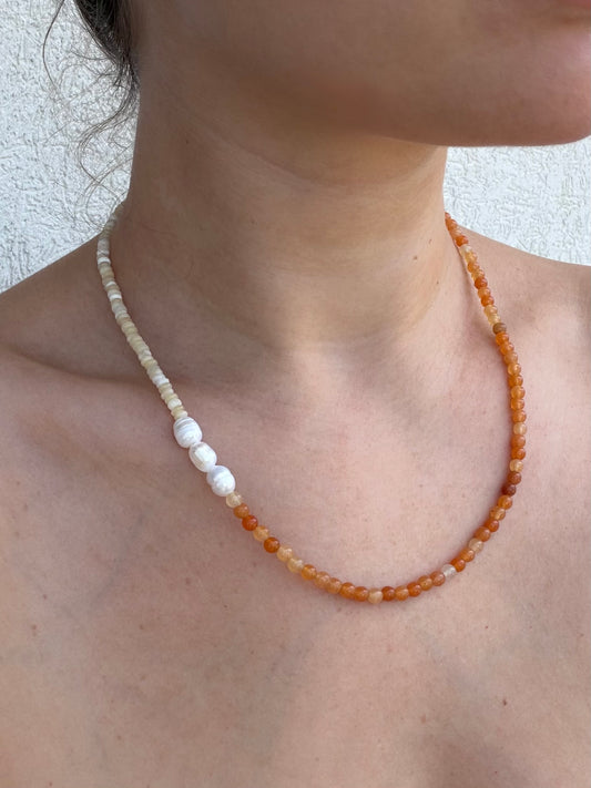 Orange Aventurine and Yellow Calcite Necklace