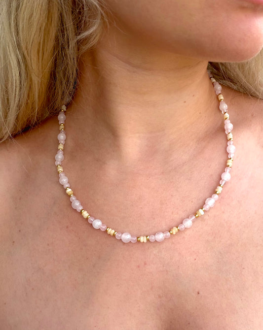 Yellow Calcite and Rose Quartz Necklace