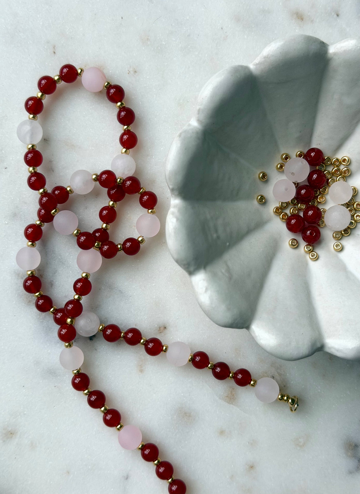 Red Agate and Matte Rose Quartz Necklace