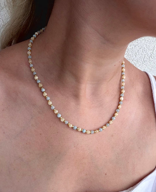 Butter Yellow Citrine and Blue Angelite Necklace