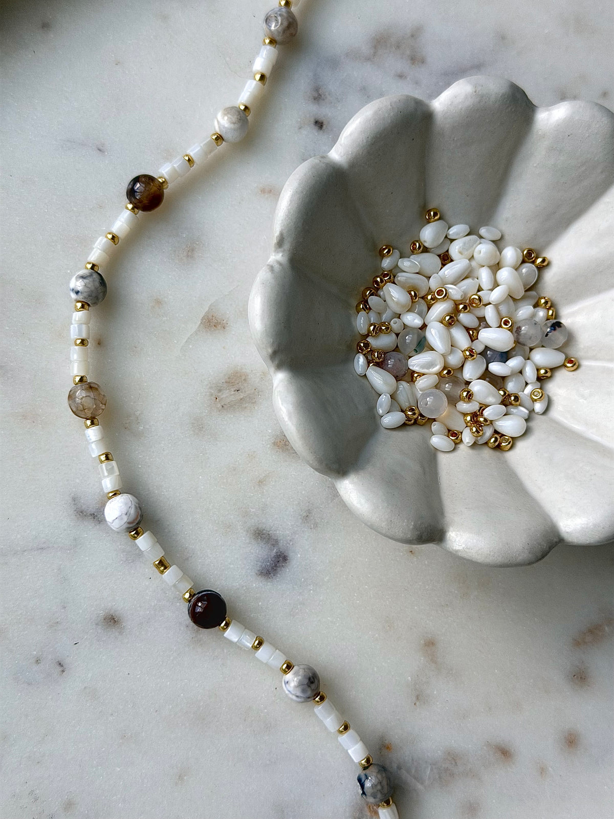 Fire Agate and Shell Necklace