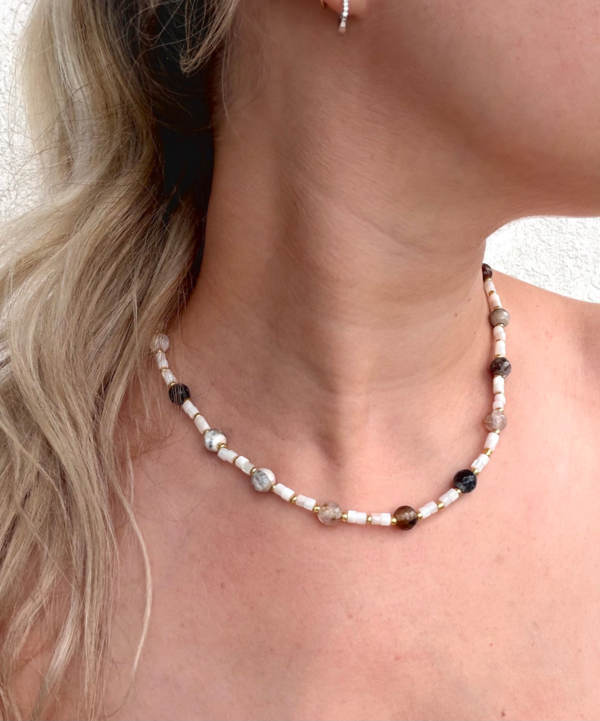 Fire Agate and Shell Necklace