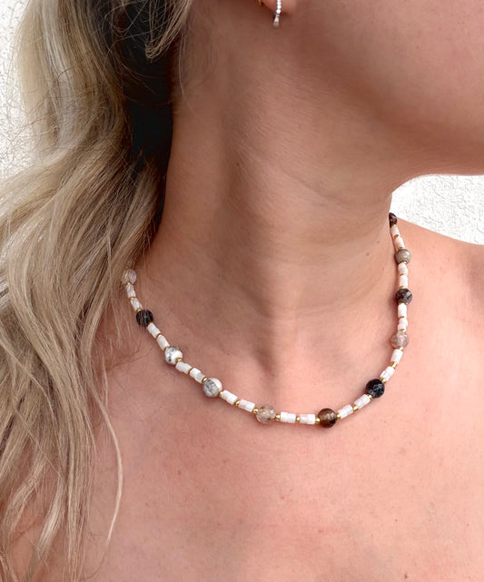 Fire Agate and Shell Necklace