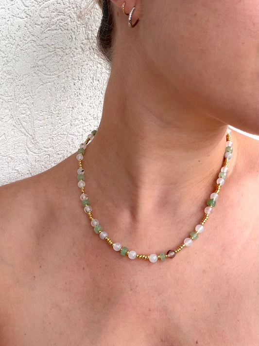 Green Aventurine and Chalcedony Agate Necklace