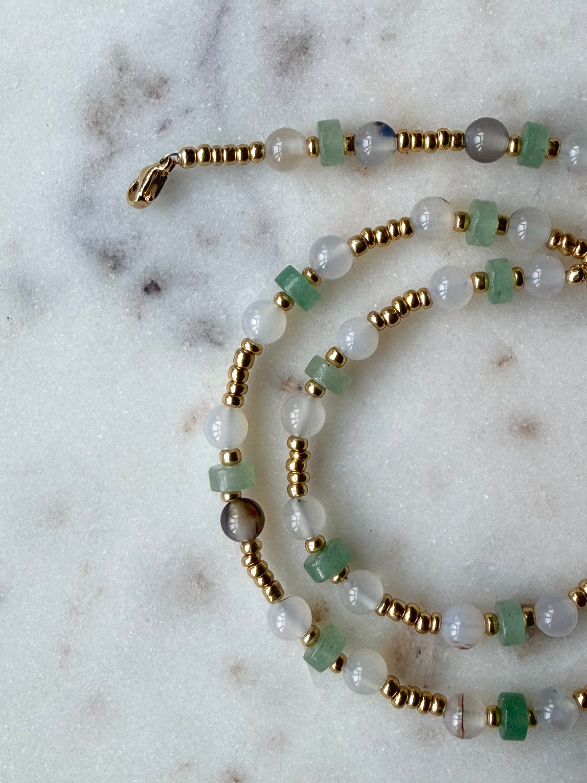 Green Aventurine and Chalcedony Agate Necklace